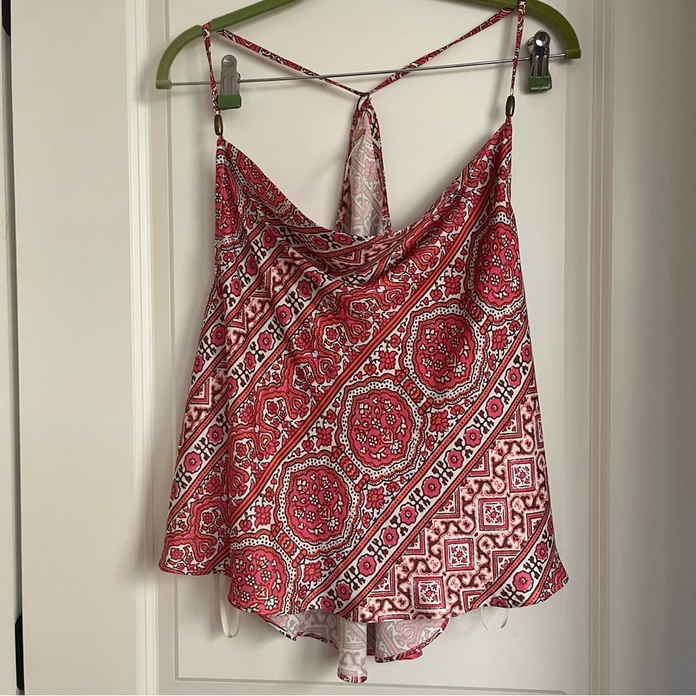 Free People Paisley Stevie Cowl Neck Boho Summer Red Patterned Women'Top medium